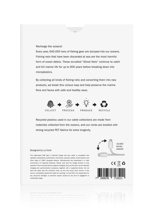 LE CORD USB-C Cable 100W – Recycled Ocean Plastic