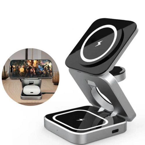 Foldable 3-in-1 wireless charging phone holder