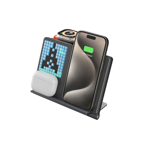 5-in-1 Pixel Animation Wireless Charger – 15W RGB Clock