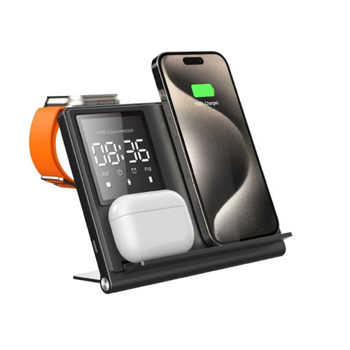 5-in-1 Pixel Animation Wireless Charger – 15W RGB Clock